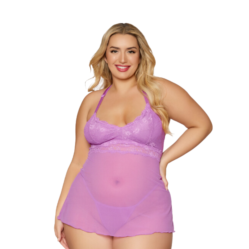 Lace & Mesh Chemise w/ G-String