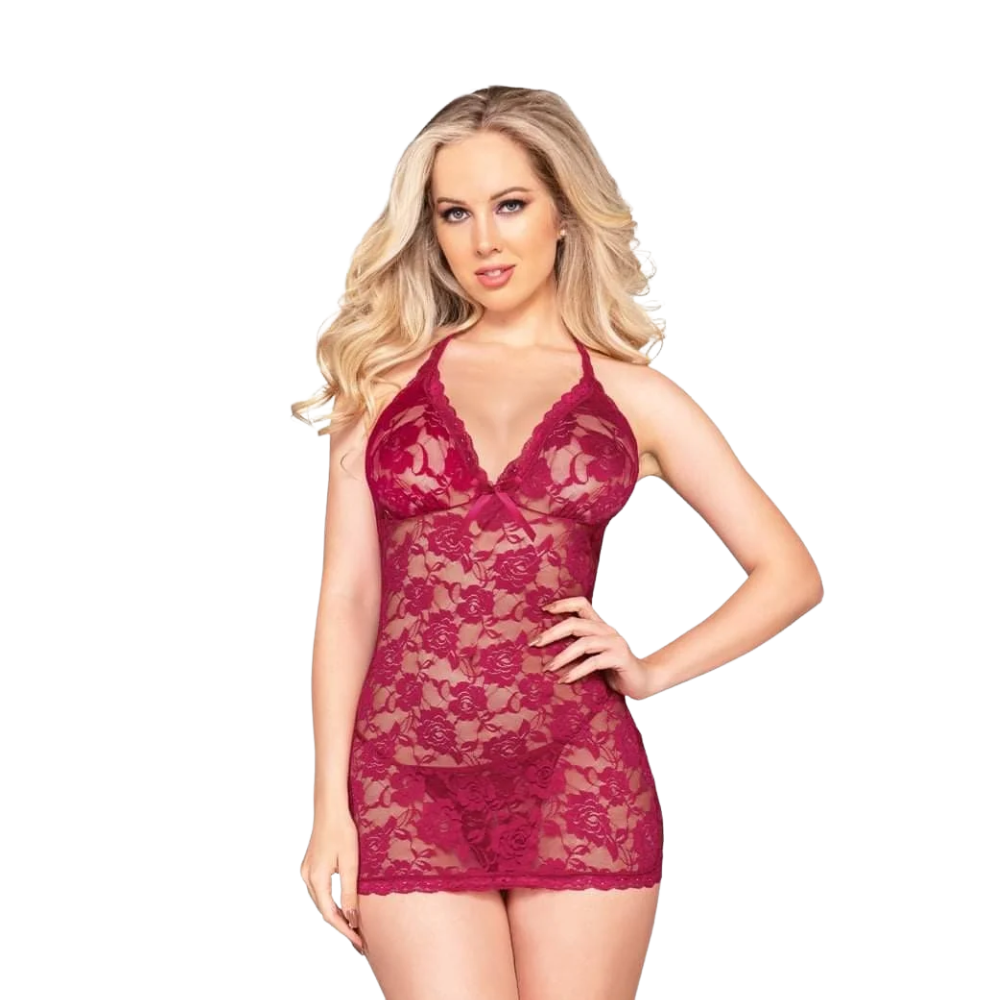 Ruched Back Chemise w/ G-string - Raspberry
