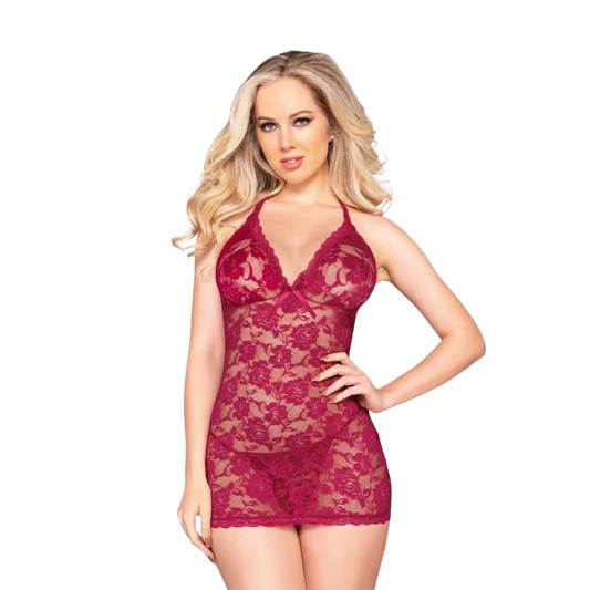 Ruched Back Chemise w/ G-string - Raspberry
